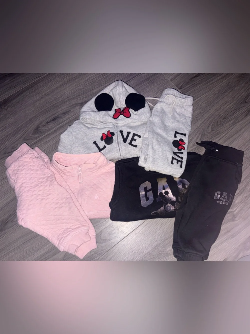 GAP Kids Pink, Gray & Black Jogger Set with Minnie LOVE Hoodie